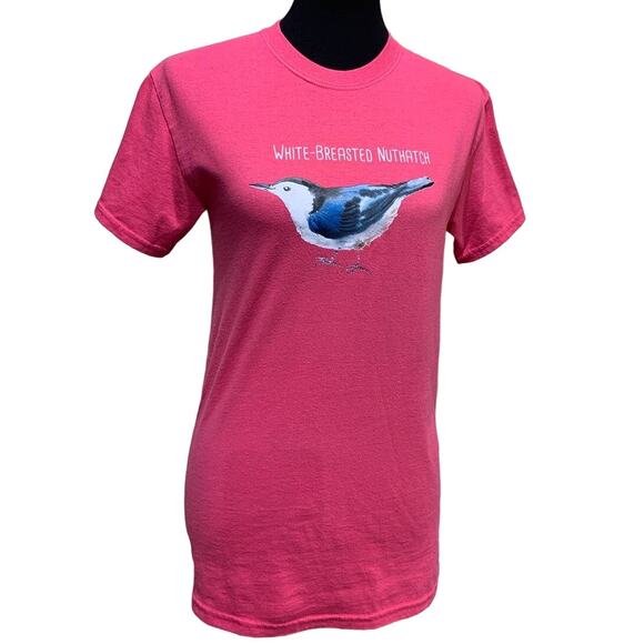Wingspan Inspired Womens Small Watercolor White Breasted Nuthatch Upcycled Tee - Picture 1 of 4